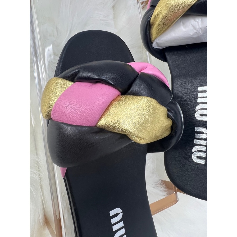 Miu Miu flat nappa leather sandals multicolor black EURO size 39/USA 9 - Picture 4 of 11